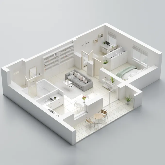 A detailed three-dimensional floorplan showing how the rooms of a home connect